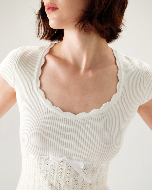 White U Neck Slim Knit Tee