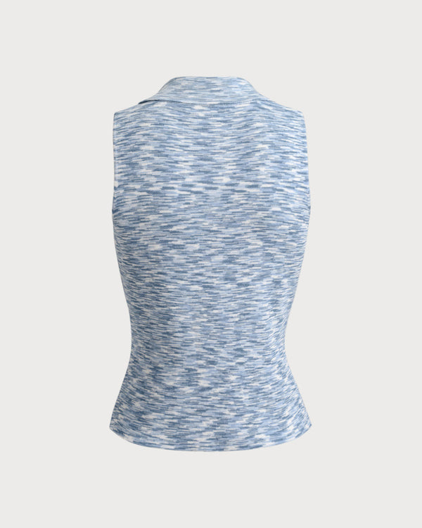 Blue Striped Button Cropped Tank Top