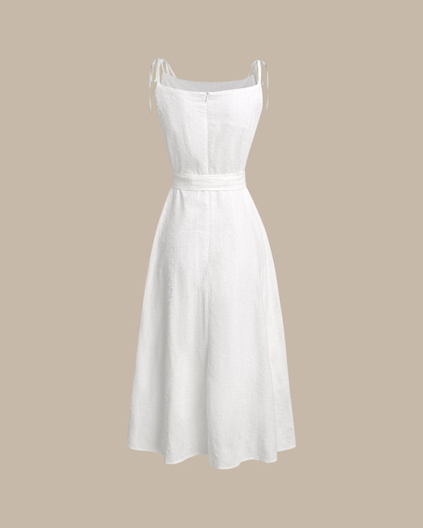White Textured Square Neck Slip Midi Dress