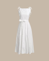 White Textured Square Neck Slip Midi Dress