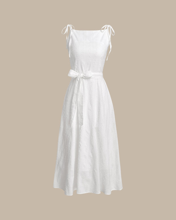White Textured Square Neck Slip Midi Dress