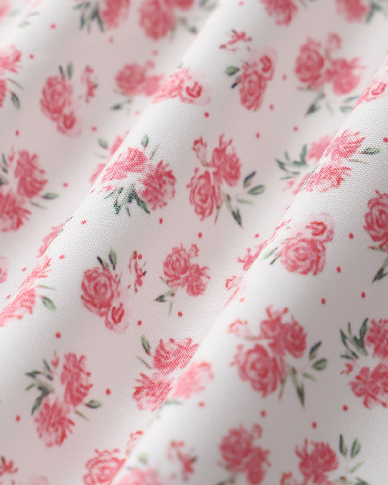 Pink Floral Square Neck Pleated Midi Dress