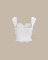 White Lace Tie Front Cropped Tank Top