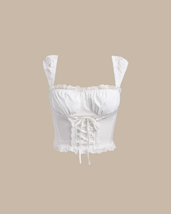 White Lace Tie Front Cropped Tank Top