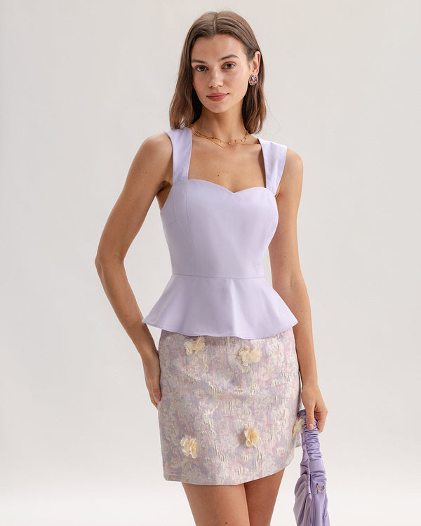 Purple Sweetheart Neck Tank Top