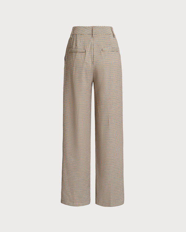 Brown Plaid Straigh Pants