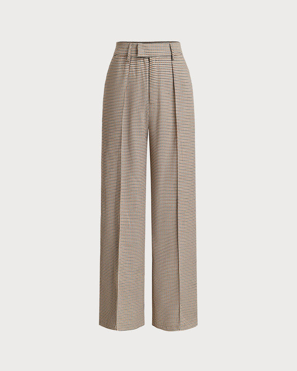 Brown Plaid Straigh Pants
