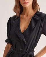 Black Ruffle Belted Maxi Dress