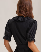 Black Ruffle Belted Maxi Dress