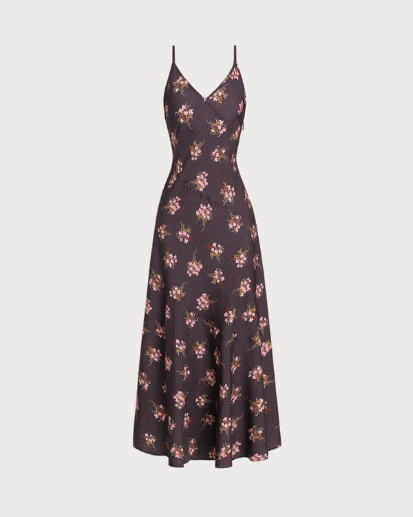 Black Floral A-Line Slip Maxi Dress