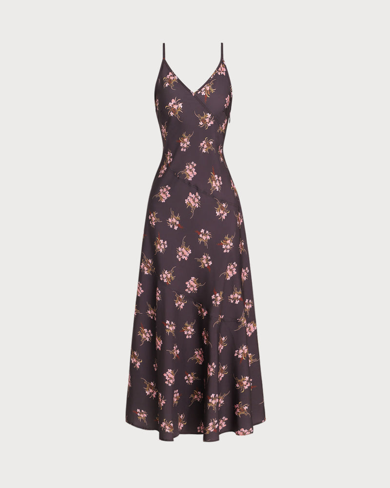 Black Floral A-Line Slip Maxi Dress