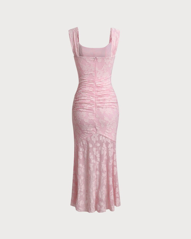 Pink Jacquard Bodycon Slip Maxi Dress