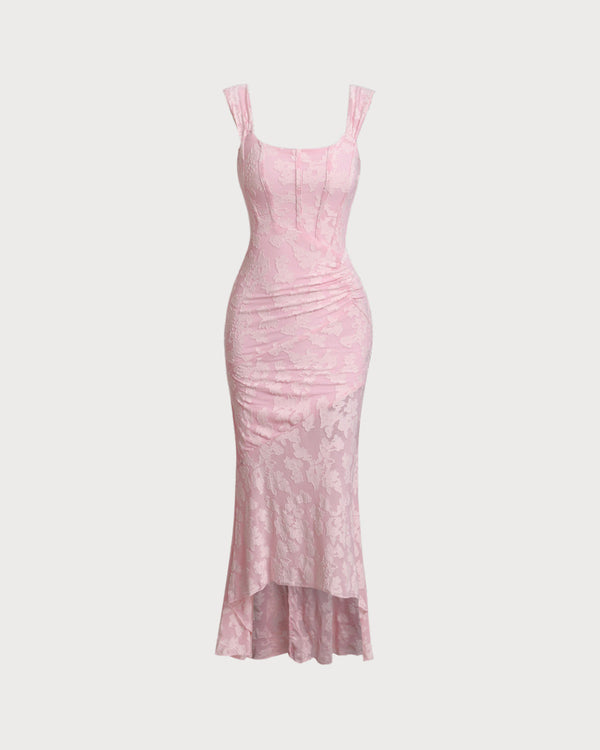 Pink Jacquard Bodycon Slip Maxi Dress