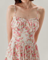 Pink Floral Sweetheart Neck Shirred Slip Midi Dress