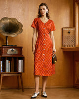 Red Polka Dot Button Midi Dress