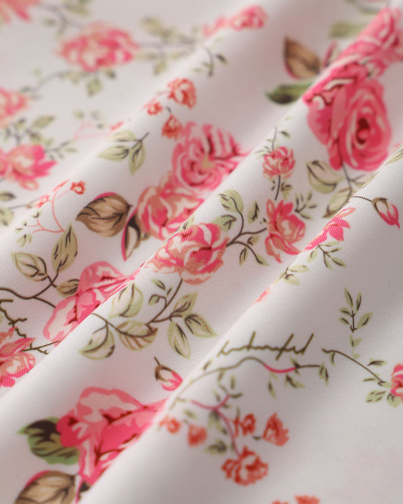 Pink Floral Sweetheart Neck Shirred Slip Midi Dress