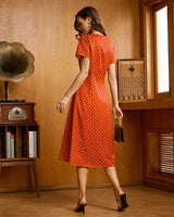 Red Polka Dot Button Midi Dress