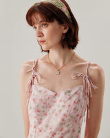 Pink Floral Shirred Slip Midi Dress