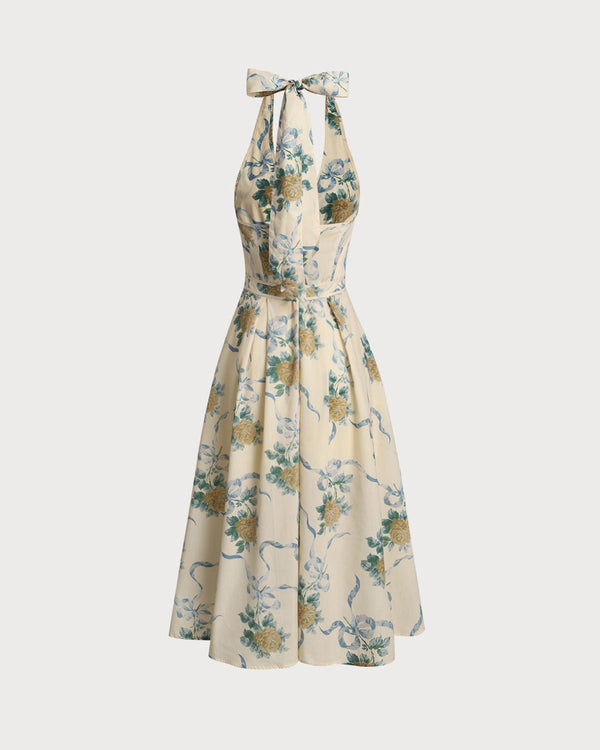 Yellow Floral Strapless Midi Dress