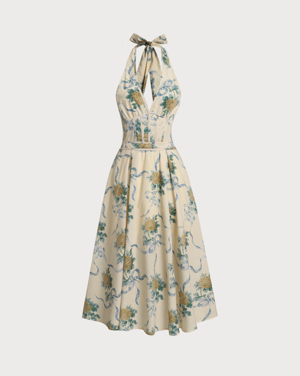 Yellow Floral Strapless Midi Dress