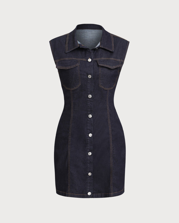 Blue Denim Sleeveless Mini Dress
