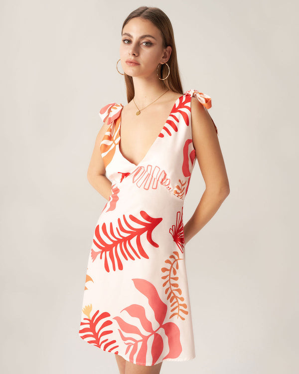 Bettydress-Red Floral Tie Strap Mini Dress