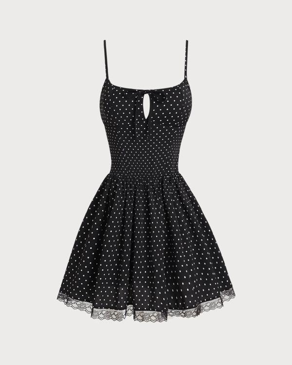 Black Polka Dot Slip Mini Dress