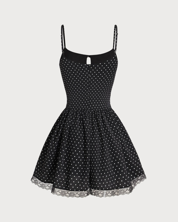 Black Polka Dot Slip Mini Dress