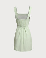 Green Plaid Square Neck Slip Mini Dress