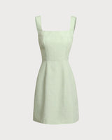 Green Plaid Square Neck Slip Mini Dress