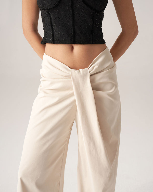 Bettydress-White Pleated Wide-Leg Pants