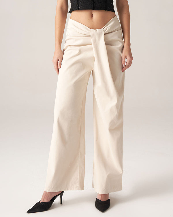 Bettydress-White Pleated Wide-Leg Pants