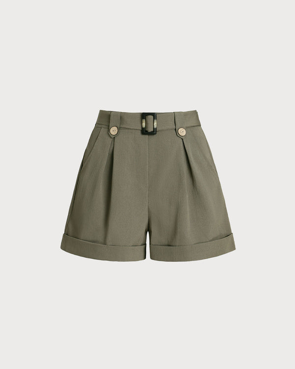 Army Green Button Shorts