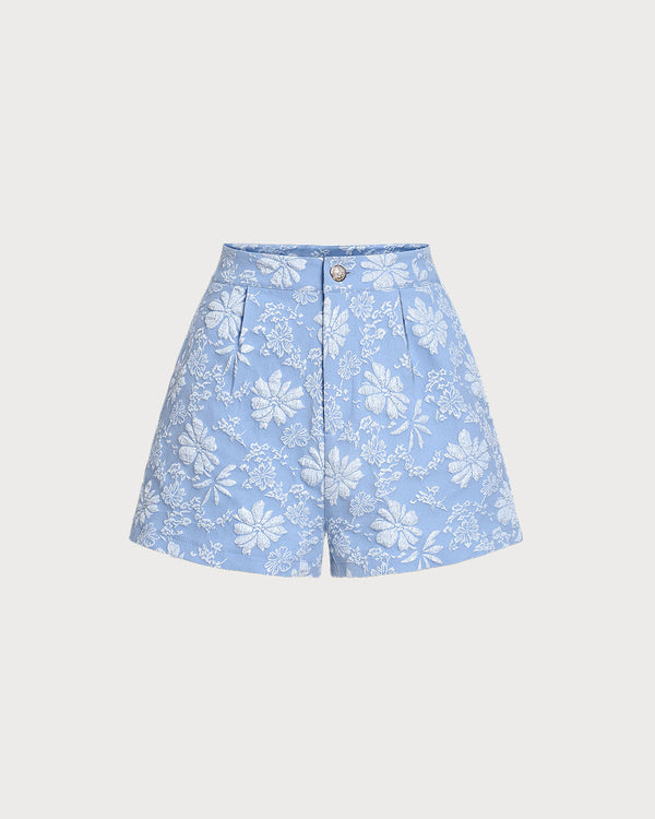 Blue Jacquard Shorts