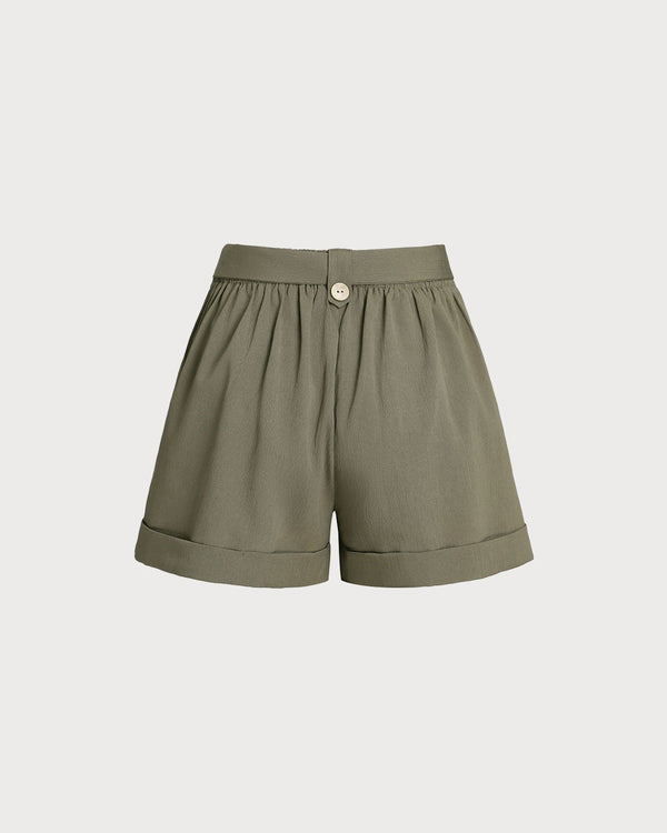 Army Green Button Shorts