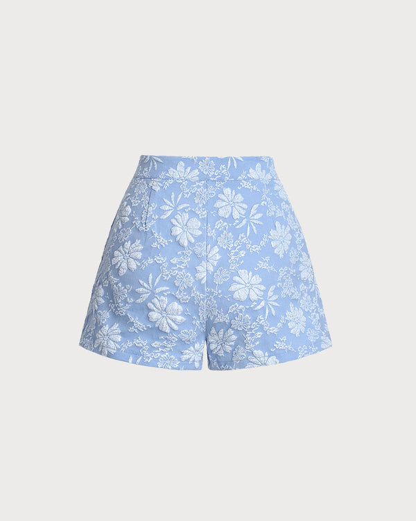 Blue Jacquard Shorts