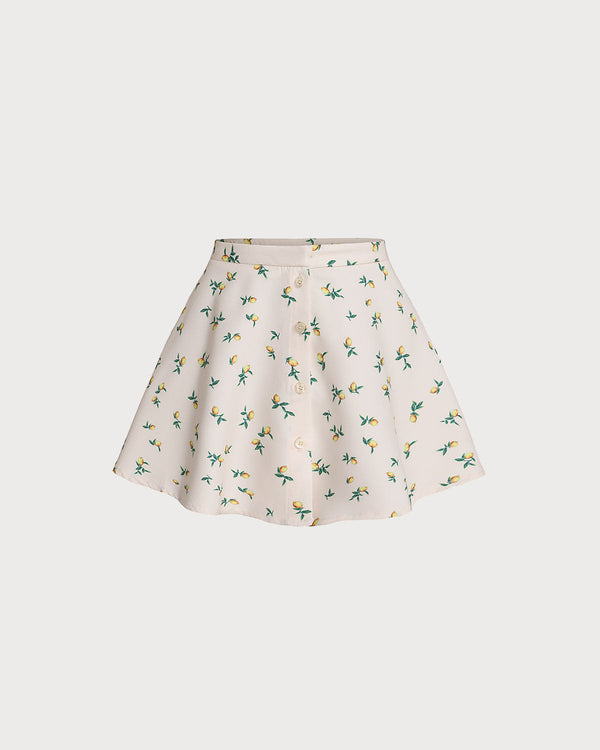 Beige Floral A-Line Mini Skirt