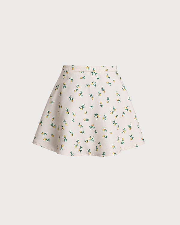 Beige Floral A-Line Mini Skirt