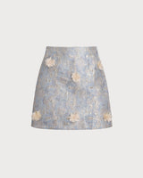 Blue Floral Textured A-Line Mini Skirt