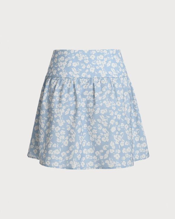 Blue Floral A-Line Mini Skirt
