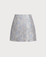 Blue Floral Textured A-Line Mini Skirt