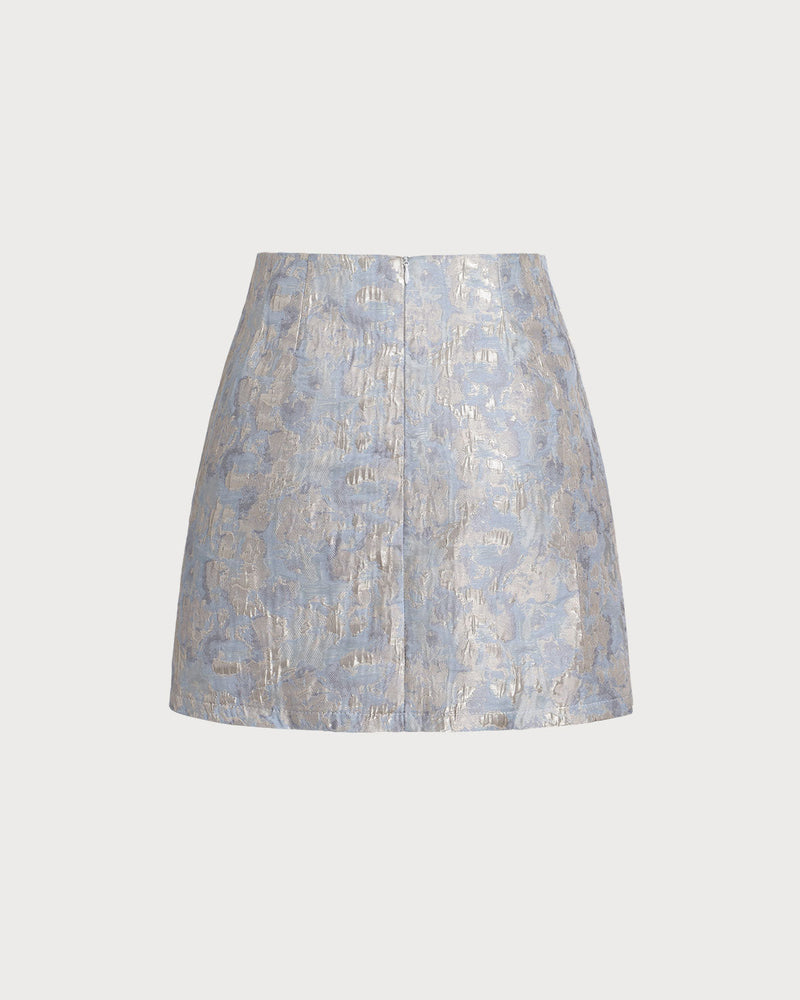 Blue Floral Textured A-Line Mini Skirt