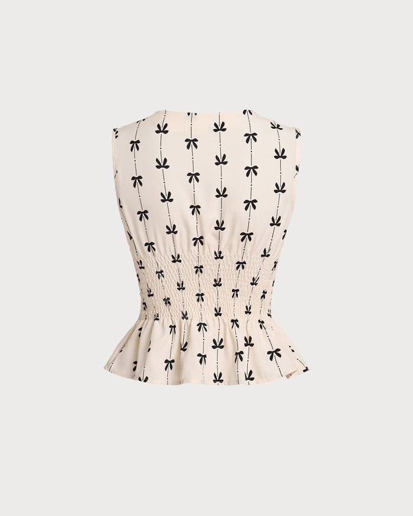 Apricot Shirred Bowknot Tank Top